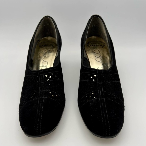 Adore's Womens Die-Cut Heels size 7 Black Suede Leather Chunky Heel Victorian - Picture 4 of 11